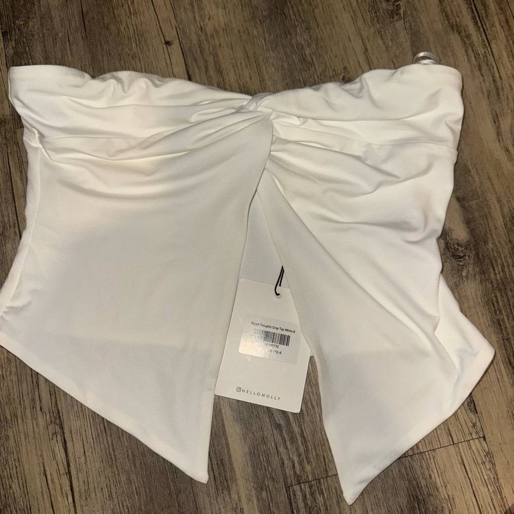 Hello Molly White Strapless Twist-Front Crop Top